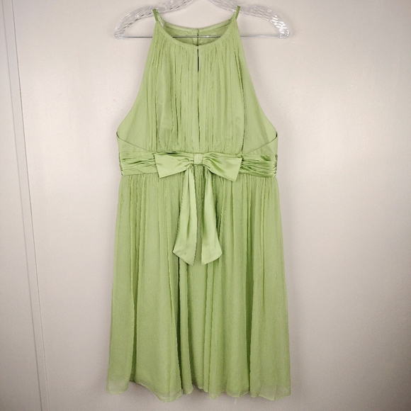 Vintage Maggy London Crepe Silk Overlay High Cut Neckline Midi Dress Sz. 14 - Picture 2 of 12
